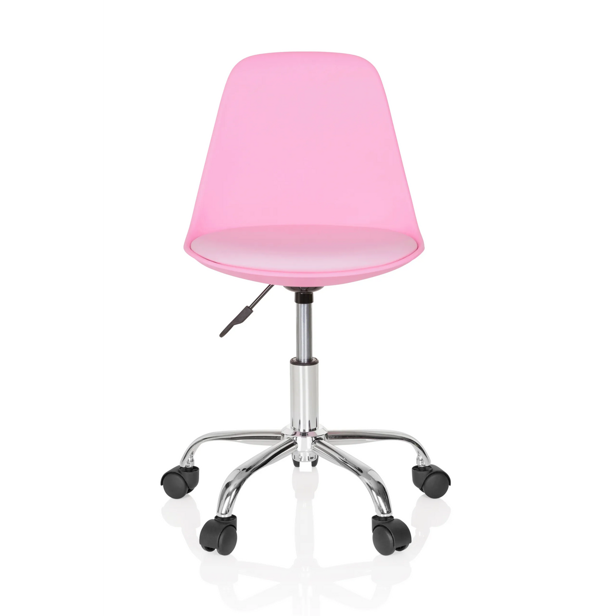 Chaise pivotante pour des enfants FANCY II rose avec coque incurvée et base à cinq roulettes de hjh OFFICE – vue à 360° (vue de face 0°)