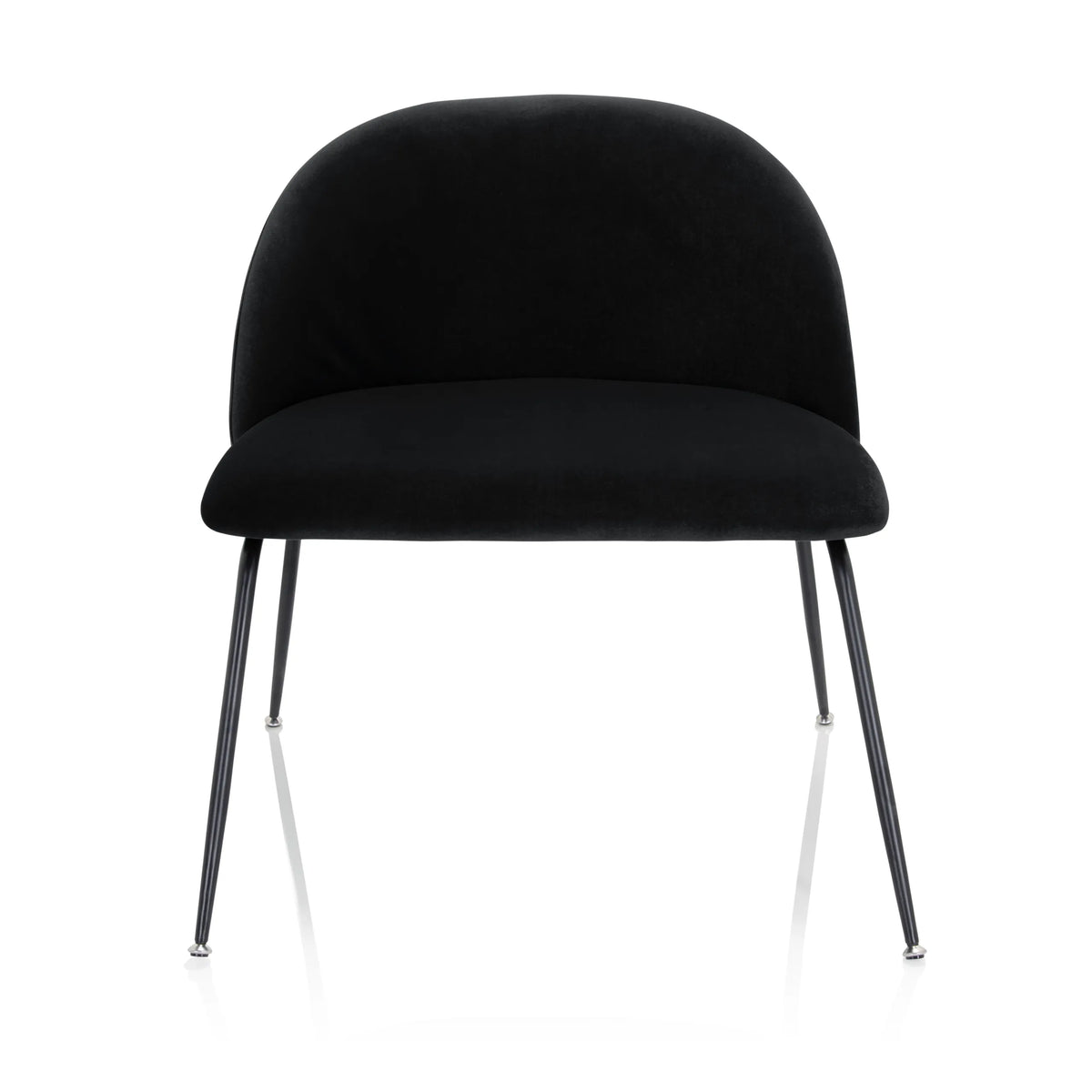 Chaise rembourrée noire VELVO avec dossier arrondi et quatre pieds métalliques fins de hjh OFFICE – vue à 360° (vue de face 0°)
