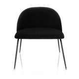 Chaise rembourrée noire VELVO avec dossier arrondi et quatre pieds métalliques fins de hjh OFFICE – vue à 360° (vue de face 0°)