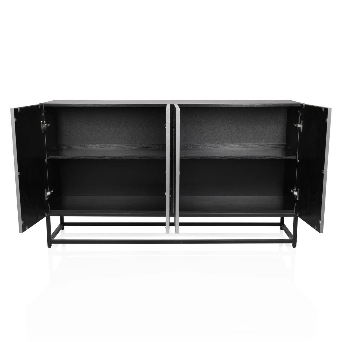 Intérieur ouvert de la commode METALLIO en noir et argent de hjh LIVING