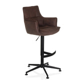 Tabouret de bar SOLAO LIFE HIGH marron avec rembourrage capitonné et pied en croix noir de hjh LIVING – vue à 360° (vue de trois quarts avant 45°)