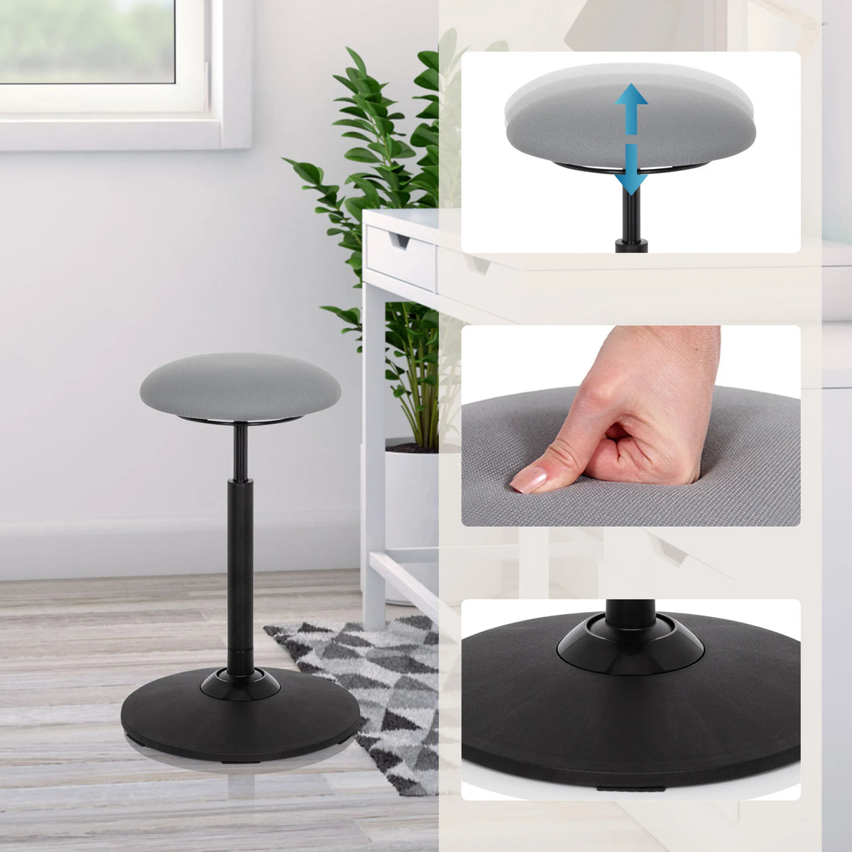 Assise réglable en hauteur du siège assis-debout BALANCE SIT en gris avec pied noir de hjh OFFICE