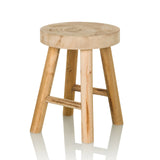 Tabouret RUSTIKO W marron en bois avec assise ronde et traverses de hjh LIVING – vue à 360° (vue de trois quarts avant 30°)