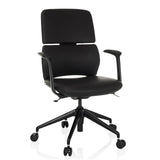 Siège de bureau de qualité professionnelle ATMOS DESIGNER noir avec accoudoirs et base à cinq roulettes de hjh OFFICE – vue à 360° (vue de face 15°)
