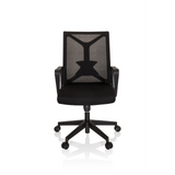 Siège de bureau à domicile ENCO noir avec dossier en maille et base à cinq roulettes de hjh OFFICE – vue à 360° (vue de face 0°)