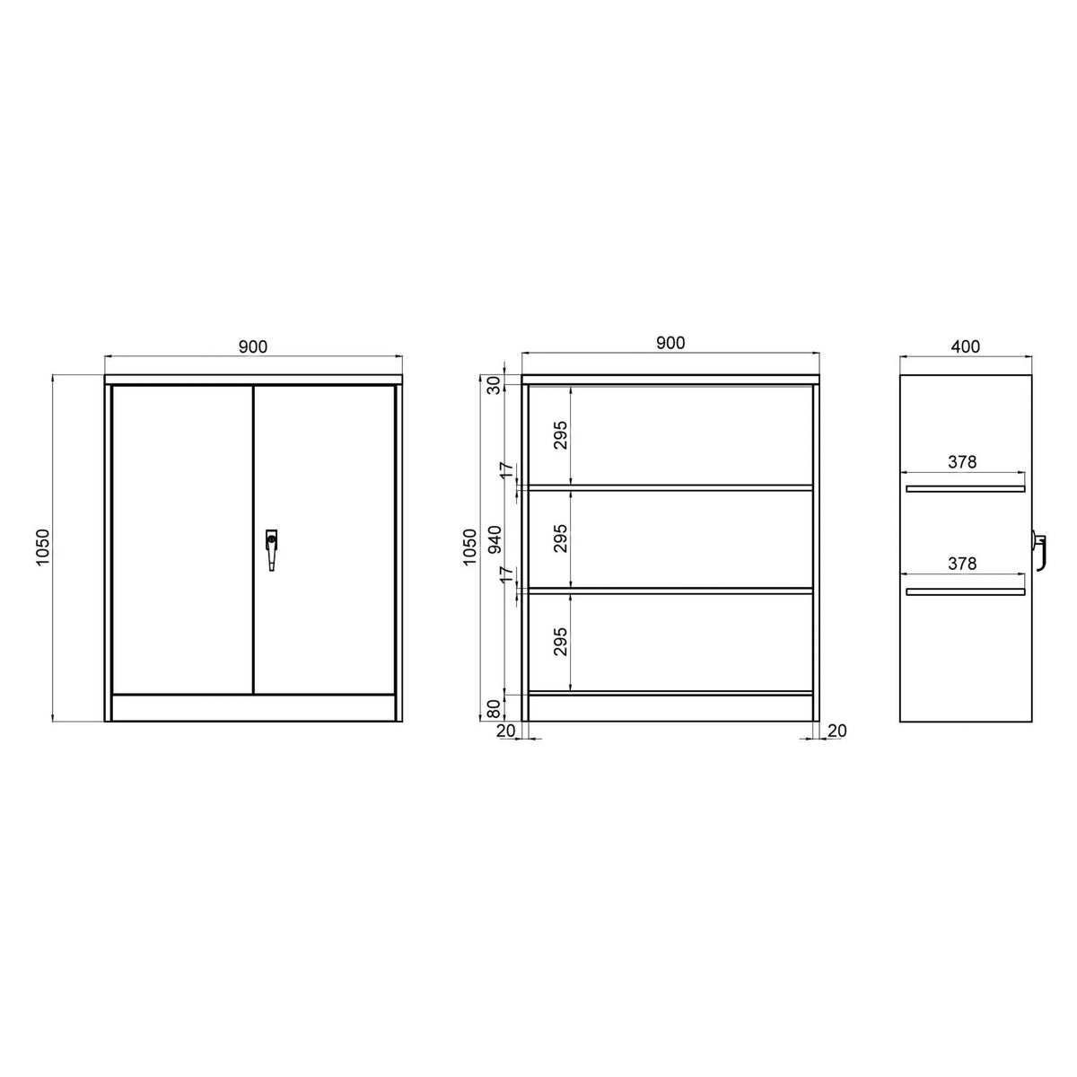 Dessin technique de l'Armoire de classement COLOR AS 105 de 900 × 1050 mm de hjh OFFICE