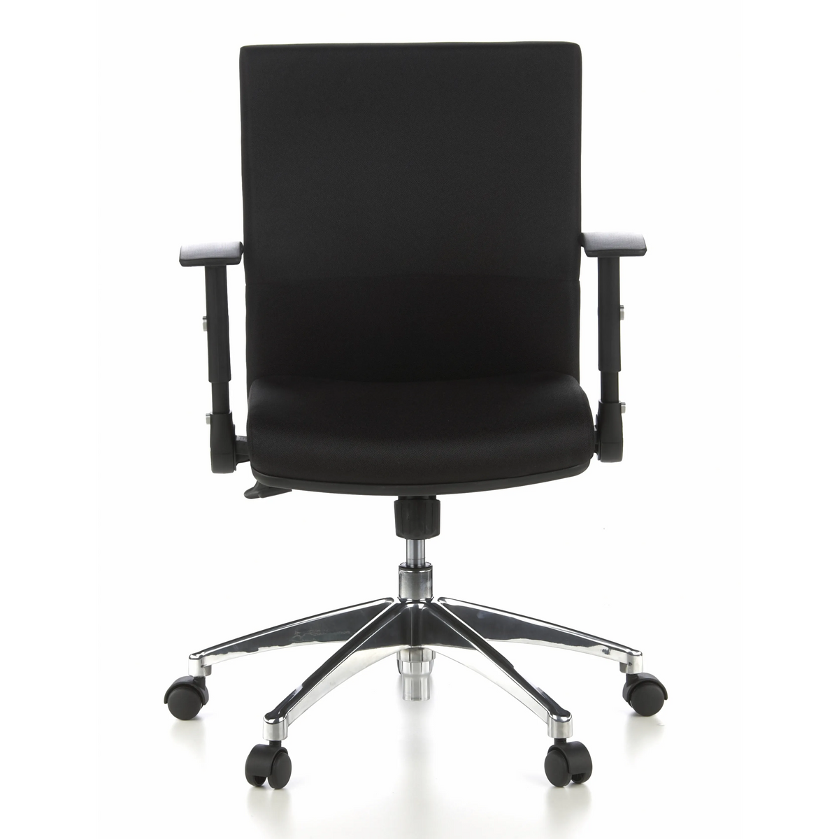 Siège de bureau de qualité professionnelle LAGUNA PRO noir avec accoudoirs et piétement à cinq roulettes de hjh OFFICE – vue à 360° (vue de face 0°)