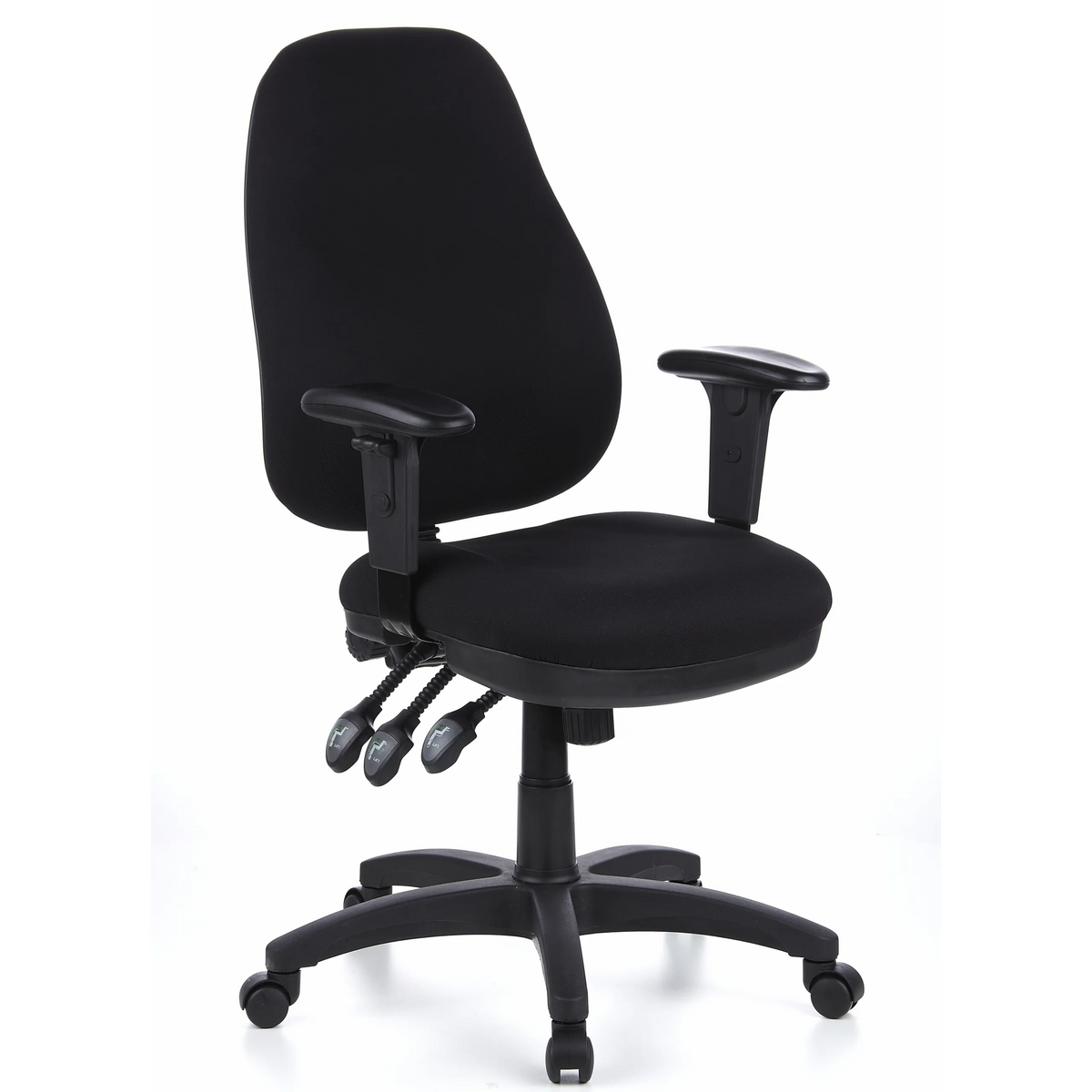 Siège de bureau de qualité professionnelle ZENIT PRO noir avec accoudoirs et piètement à cinq roulettes de hjh OFFICE – vue à 360° (vue de trois quarts avant 40°)