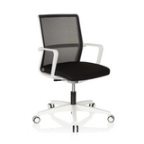Siège de bureau de qualité professionnelle MOVE-TEC NET 3D W noir et blanc avec dossier en maille et base blanche à cinq roulettes de hjh OFFICE – vue à 360° (vue de trois quarts avant 40°)