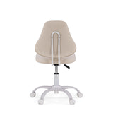 Vue arrière de la chaise pivotante pour des enfants Lumikid en beige avec piètement et roulettes blancs de hjh OFFICE (image générée par IA)