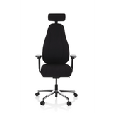 Siège de bureau haut de gamme RESISTIO noir avec appui-tête et piètement à cinq roulettes de hjh OFFICE – vue à 360° (vue de face 0°)