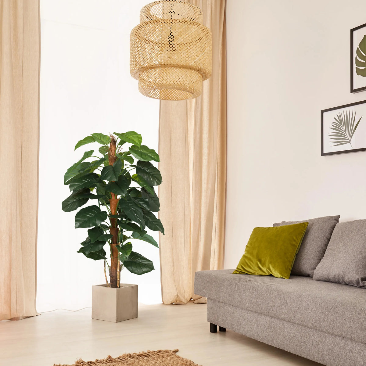 Plante artificielle verte EPIPREMNUM dans un pot en béton carré de hjh OFFICE