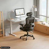 Siège de bureau de qualité professionnelle MC102C-M101 noir avec dossier en maille dans un bureau à domicile lumineux de Sihoo (image générée par IA)