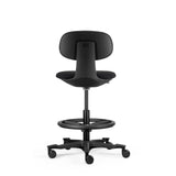 Vue arrière de la chaise de travail WORK MF2 noire avec repose-pieds et roulettes de hjh OFFICE
