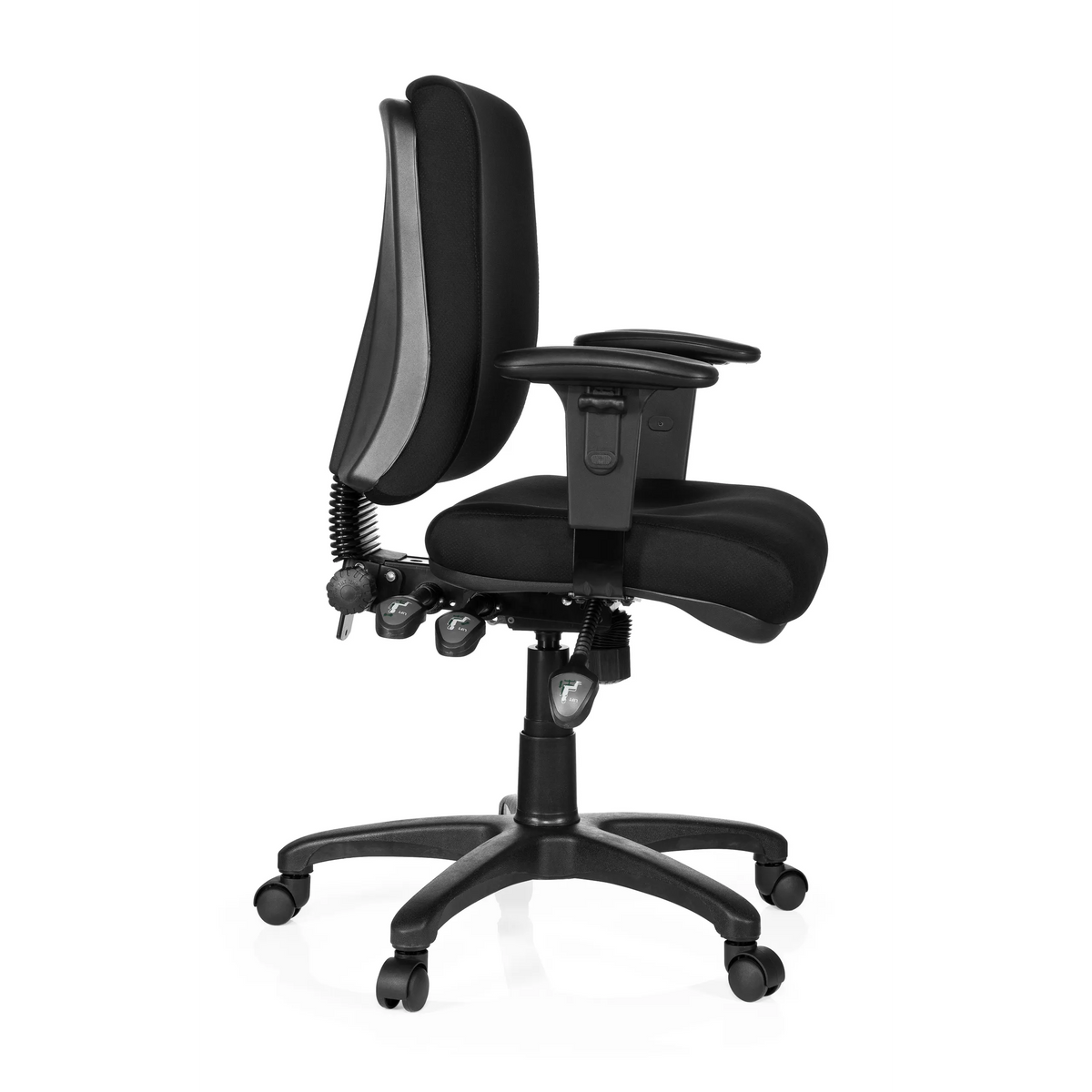 Siège de bureau de qualité professionnelle ZENIT BASE noir avec accoudoirs et pied à cinq roulettes de hjh OFFICE – vue à 360° (vue de profil 80°)