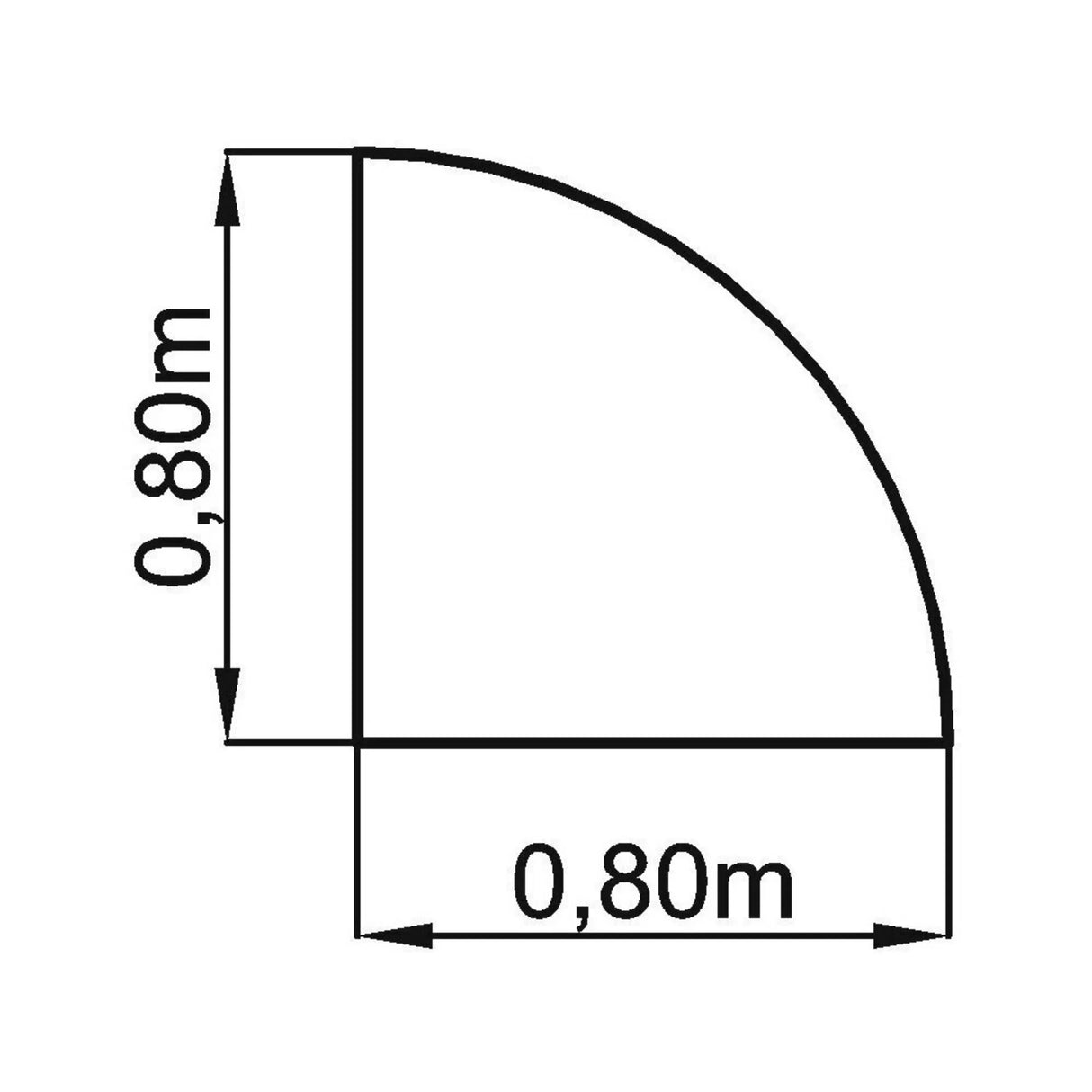 Dessin technique de l'équerre LE90 / LE91 de 0,80 x 0,80 m de hjh OFFICE PRO