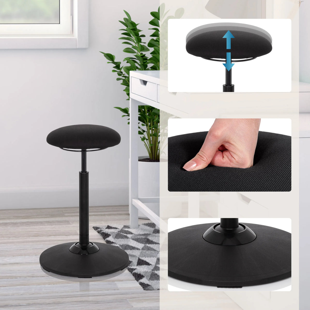 Siège et repose-pieds réglables en hauteur du siège assis-debout BALANCE SIT en noir de hjh OFFICE