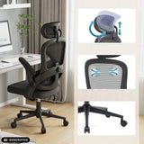 Siège de bureau de qualité professionnelle MC102C-M101 en noir avec appuie-tête réglable et pied en étoile de Sihoo (image générée par IA)