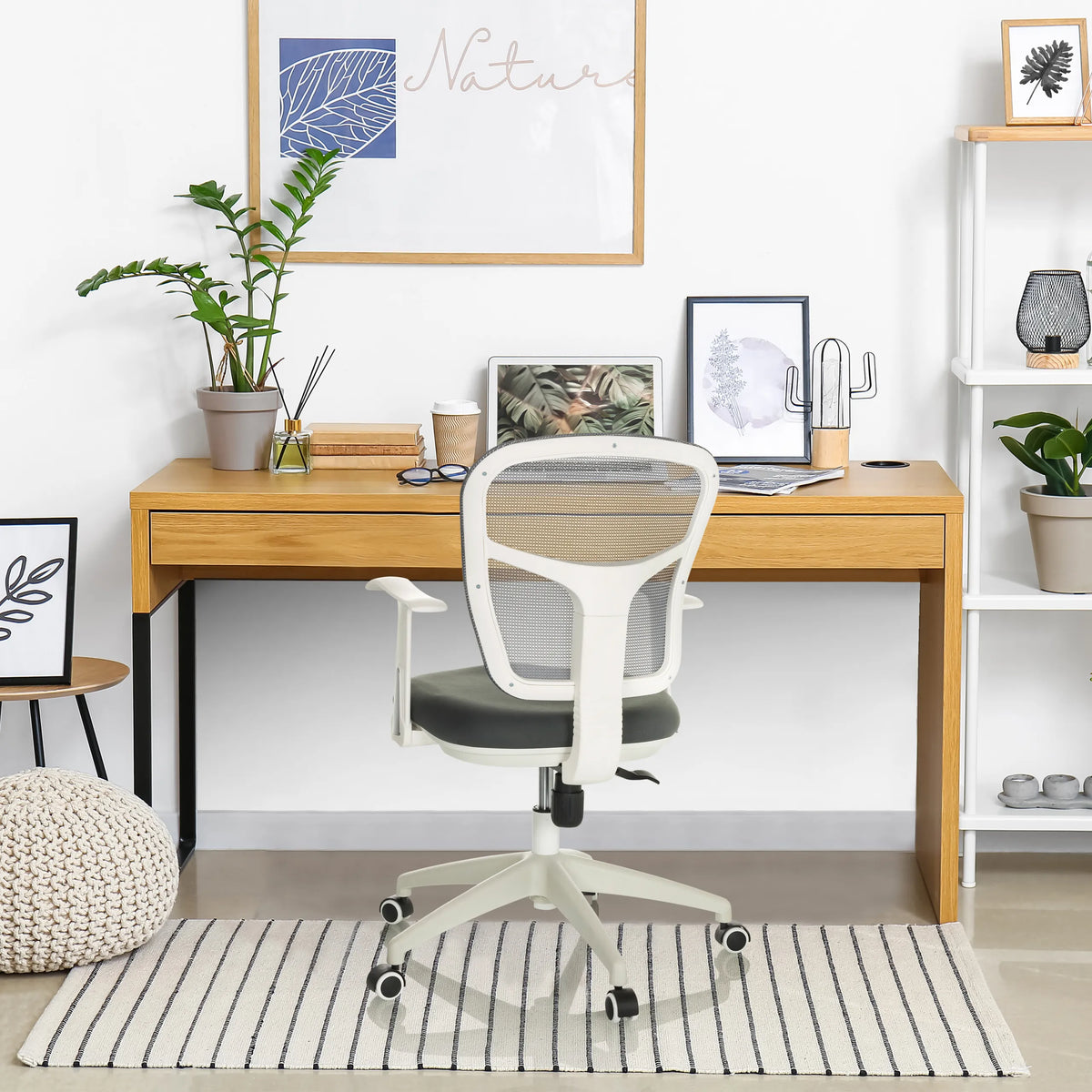 Siège de bureau à domicile TOP 108 W gris avec dossier en maille et accoudoirs blancs de hjh OFFICE