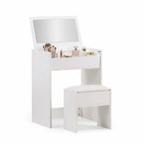Miroir de maquillage Glamdesk blanc avec tabouret assorti et compartiment de rangement intégré pour produits cosmétiques de hjh LIVING