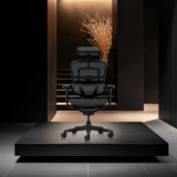 Siège de direction de luxe ERGOHUMAN SIGNATURE GEN2 noir avec dossier en maille et appui-tête sur un piédestal de hjh OFFICE