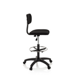 Chaise de comptoir TOP WORK 05 noire avec repose-pieds et piètement à cinq roulettes de hjh OFFICE – vue à 360° (vue de profil 80°)