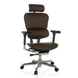 Siège de direction de luxe ERGOHUMAN GEN2 en cuir marron foncé avec pied en étoile et cinq roulettes de hjh OFFICE – vue à 360° (vue de face 15°)