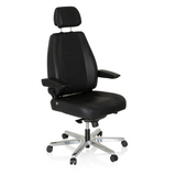 Siège pivotant XXL 24 HOURS noir en cuir avec appuie-tête et pied à cinq roulettes de hjh OFFICE – vue à 360° (vue de trois quarts avant 40°)