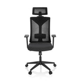 Siège de bureau de qualité professionnelle KODIAK noir, dossier maille, appuie-tête et base à 5 roulettes de hjh OFFICE – vue à 360° (vue de face 0°)