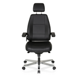 Siège pivotant XXL 24 HOURS noir en cuir avec appuie-tête et pied à cinq roulettes de hjh OFFICE – vue à 360° (vue de face 0°)