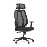 Siège de bureau de qualité professionnelle Filaro noir avec dossier en maille, appui-tête et piètement à cinq roulettes de hjh OFFICE – vue à 360° (vue de trois quarts avant 30°)