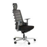 Siège de bureau haut de gamme SKARIF noir et gris avec dossier en maille et piètement à cinq roulettes de hjh OFFICE – vue à 360° (vue de trois quarts avant 60°)