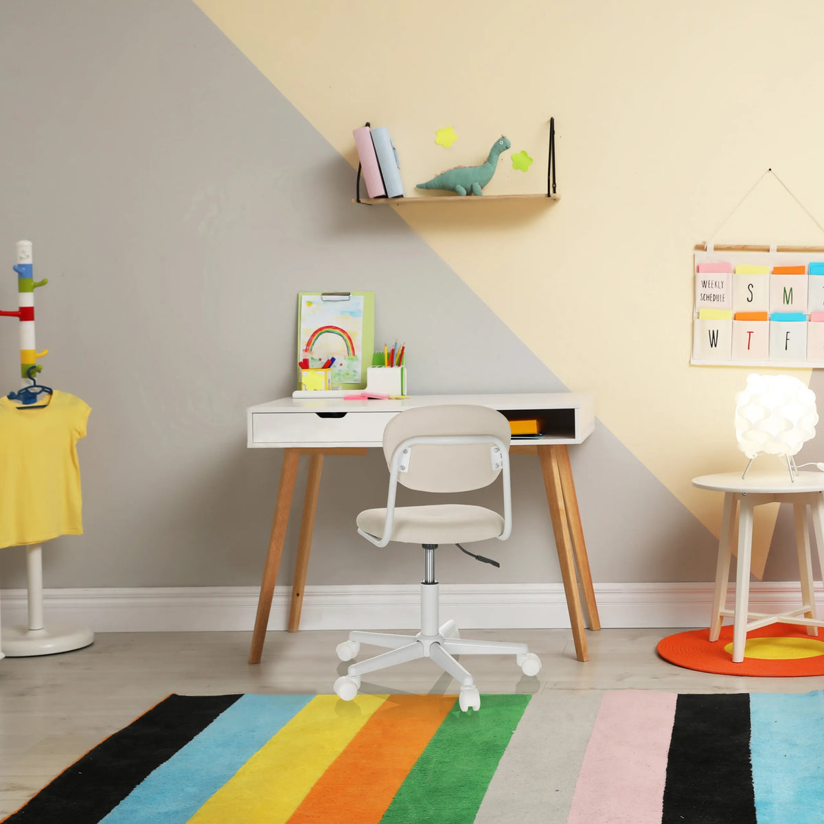 Chaise pivotante pour des enfants KIDDY BASE I beige avec piètement blanc et roulettes de hjh OFFICE