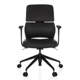 Siège de bureau de qualité professionnelle ATMOS DESIGNER noir avec accoudoirs et base à cinq roulettes de hjh OFFICE – vue à 360° (vue de face 0°)
