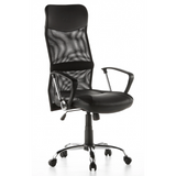 Siège de direction pour bureau à domicile STRYKA noir, dossier maille, assise similicuir et pied étoilé de hjh OFFICE – vue à 360° (vue de trois quarts avant 40°)
