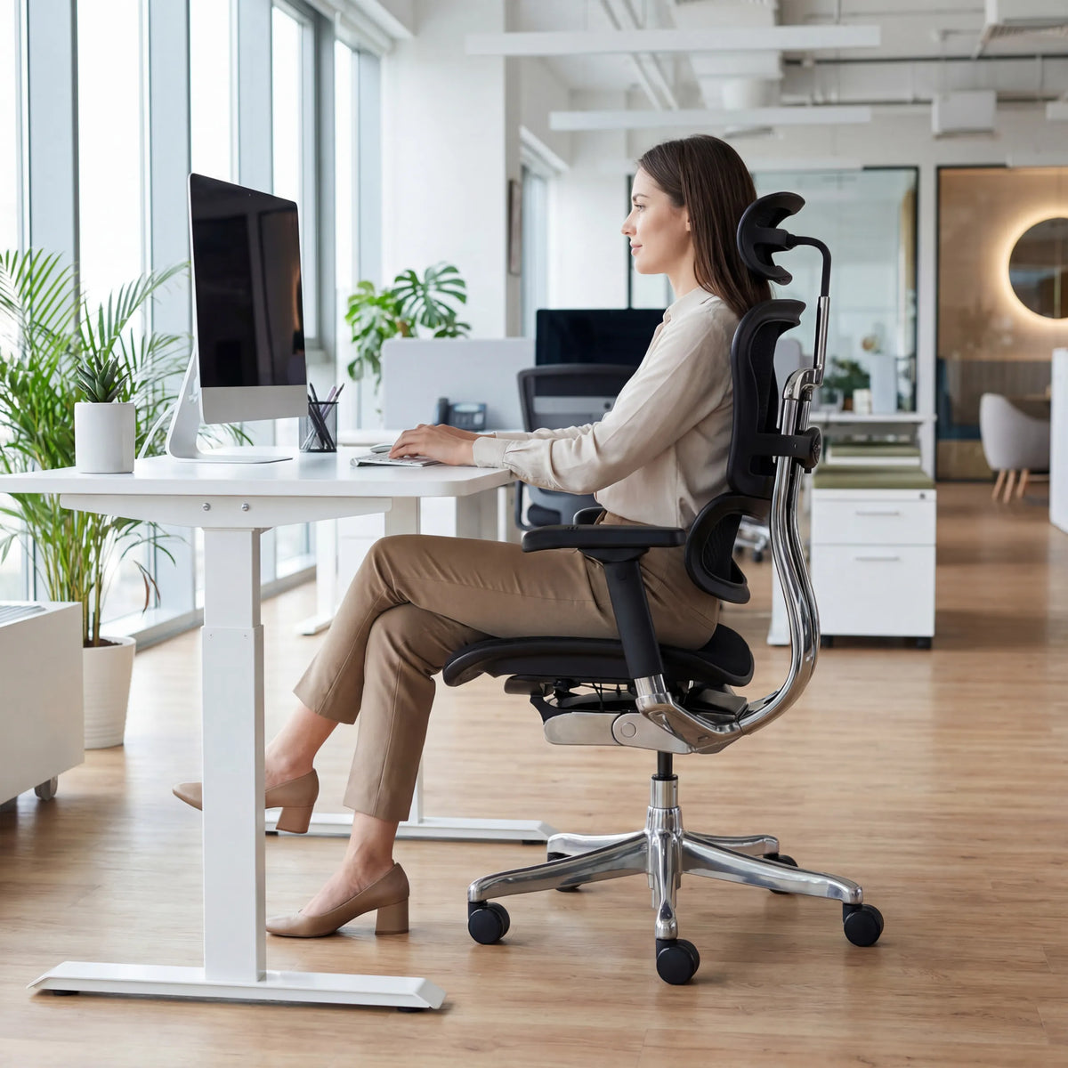 Siège de direction de luxe ERGOHUMAN GEN2 avec appuie-tête et maille en noir de hjh OFFICE (image générée par IA)
