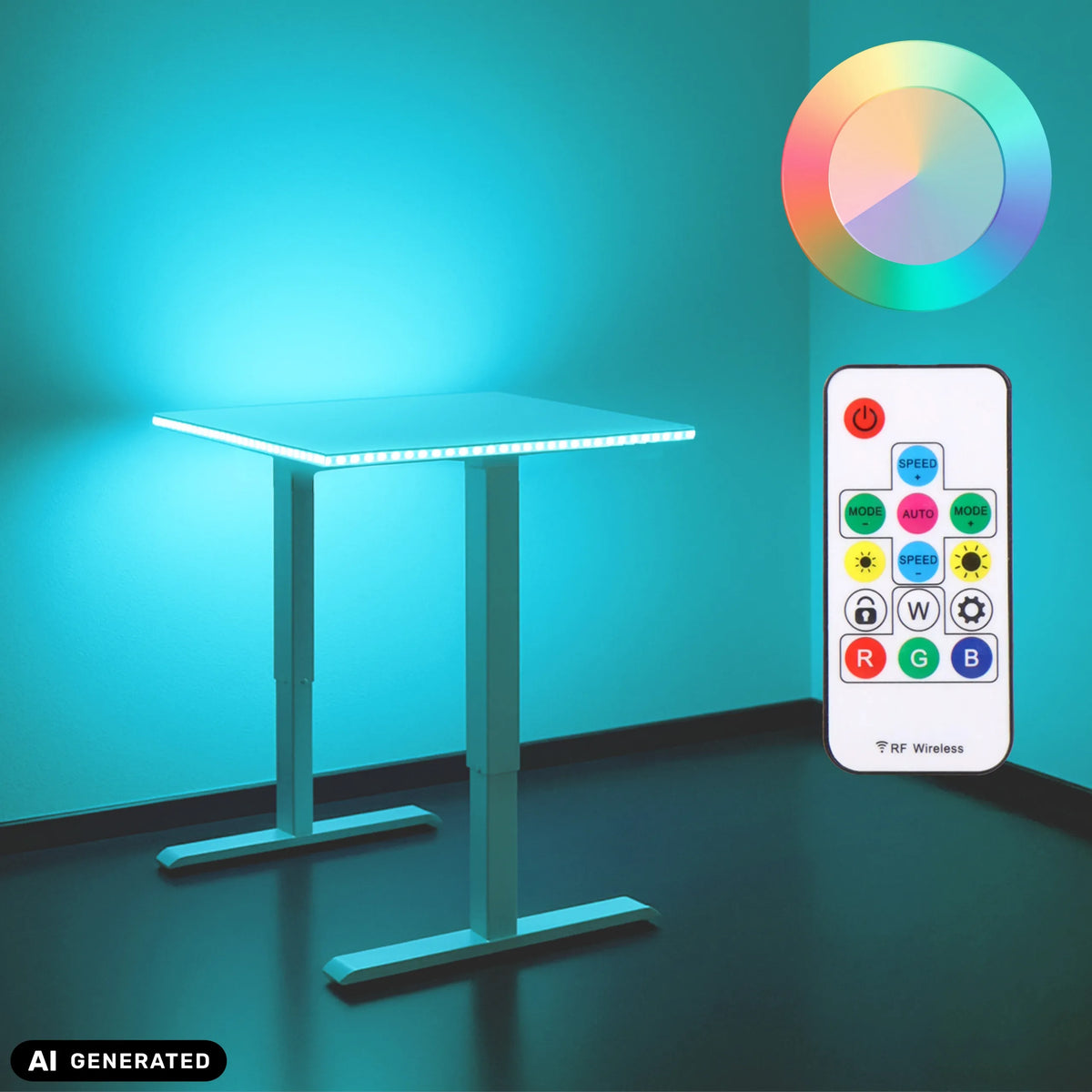 Elektrisch höhenverstellbarer Schreibtisch Worktime Kid in Weiß mit RGB-LED-Beleuchtung von hjh OFFICE (KI-generiertes Bild)