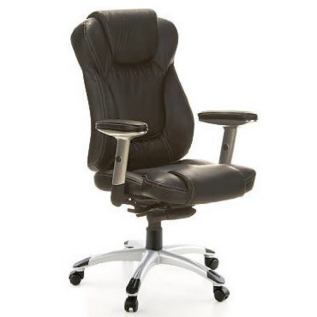 Siège de direction de qualité professionnelle EMBASSY 200 L noir avec revêtement en cuir, accoudoirs et pied en étoile argenté de hjh OFFICE