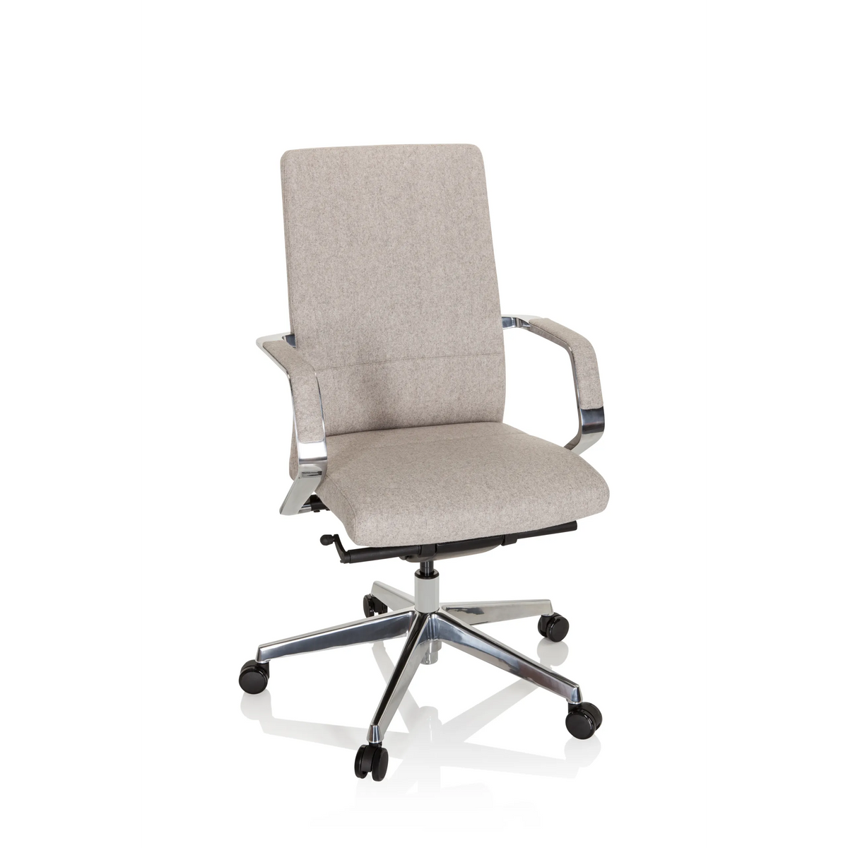 Siège de bureau de qualité professionnelle BESSONA beige avec accoudoirs et piètement à cinq roulettes de hjh OFFICE – vue à 360° (vue de face 20°)