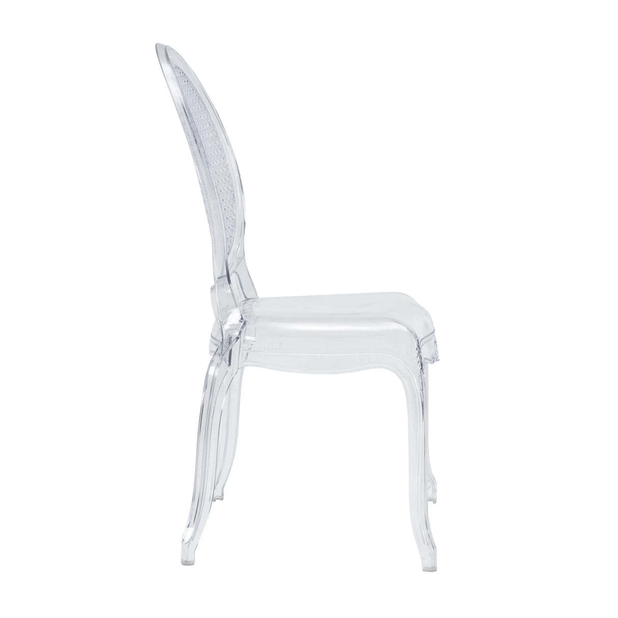 Vue de profil de la Chaise à quatre pieds transparente CRISTALIO de hjh LIVING
