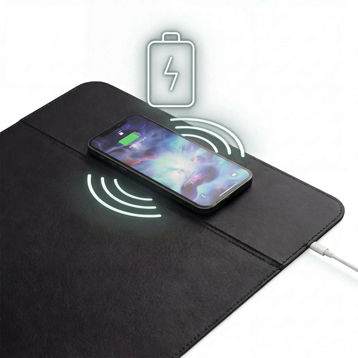 Fonction de charge inductive du Sous-main de Bureau Padflux Power en noir avec un smartphone de hjh OFFICE