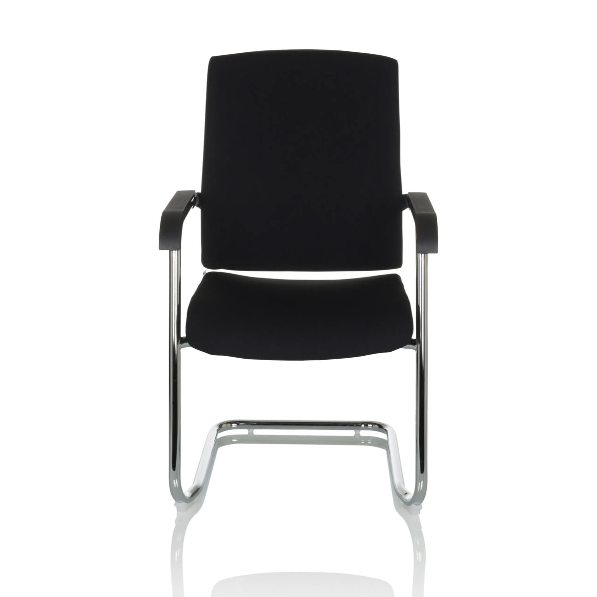 Chaises cantilever LEVIA VP noires avec accoudoirs et structure chromée de hjh OFFICE – vue à 360° (vue de face 0°)