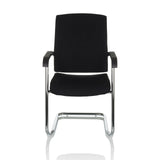 Chaises cantilever LEVIA VP noires avec accoudoirs et structure chromée de hjh OFFICE – vue à 360° (vue de face 0°)