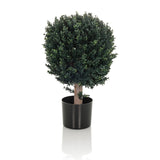 Plante artificielle verte BUXUS en forme d'arbre sphérique avec pot noir de hjh OFFICE – vue à 360° (vue de face 0°)