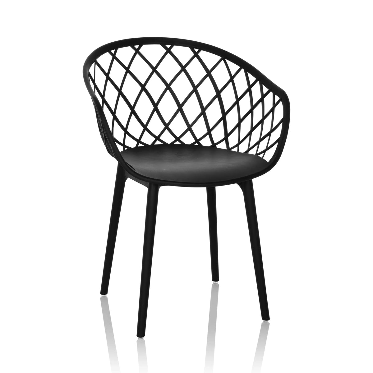 Chaise à coque BEGIO B noire avec dossier en grille et quatre pieds de hjh OFFICE – vue à 360° (vue de face 15°)