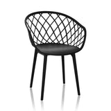 Chaise à coque BEGIO B noire avec dossier en grille et quatre pieds de hjh OFFICE – vue à 360° (vue de face 15°)