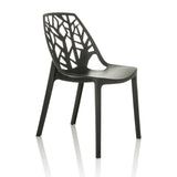 Chaise d'extérieur ARTIFO TRI noire avec dossier ajouré au look organique de hjh OFFICE – vue à 360° (vue de trois quarts avant 45°)
