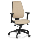 Siège de bureau professionnel PRO-TEC 500 beige avec accoudoirs et base noire à cinq roulettes de hjh OFFICE – vue à 360° (vue de face 20°)