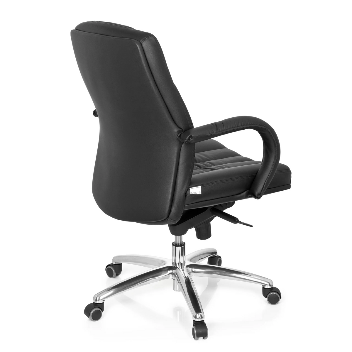Siège pivotant XXL G 100 noir avec rembourrage capitonné et piètement à cinq roulettes de hjh OFFICE – vue à 360° (vue de trois quarts arrière 120°)