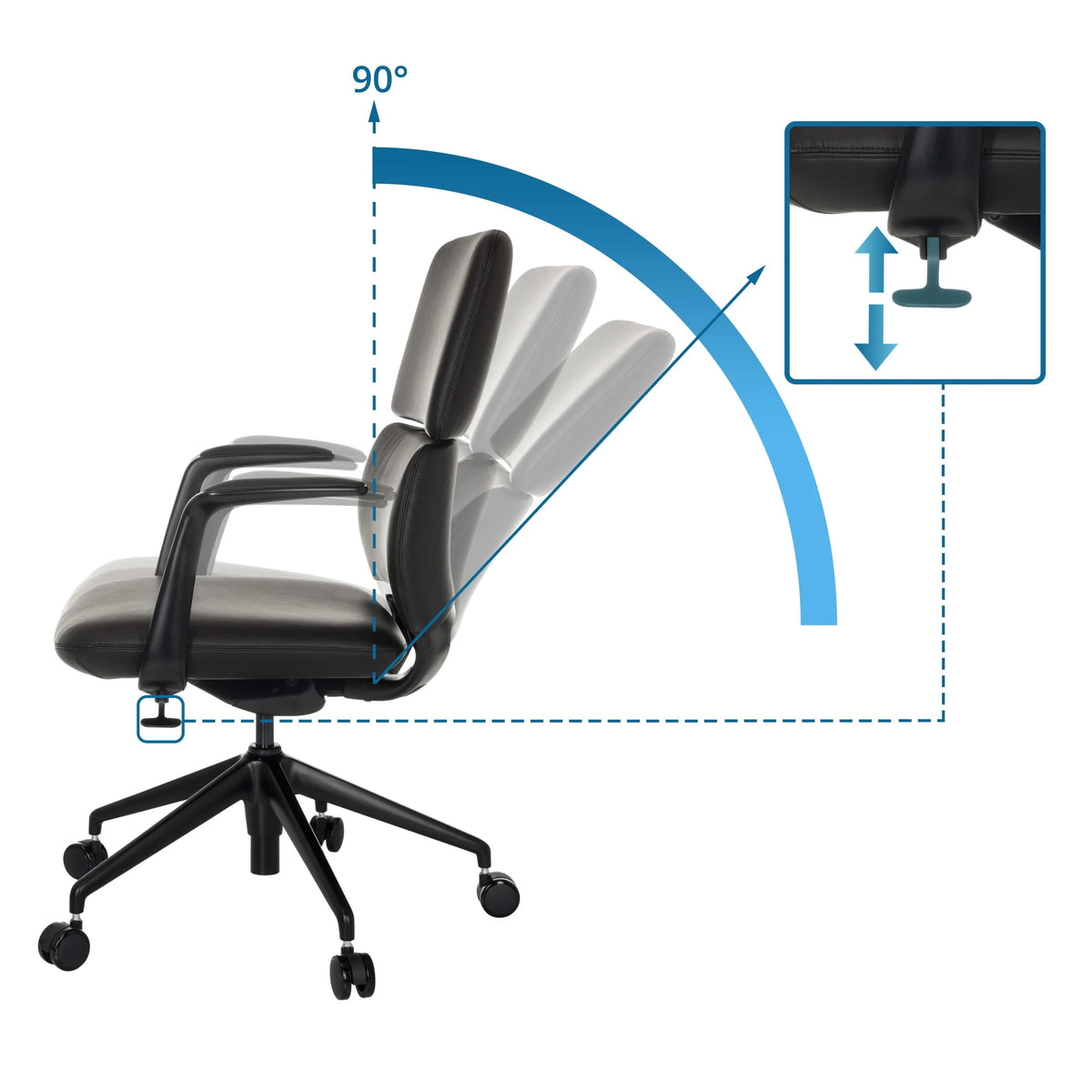 Dossier réglable avec inclinaison à 90° et réglage en hauteur du Siège de bureau de qualité professionnelle ATMOS DESIGNER de hjh OFFICE
